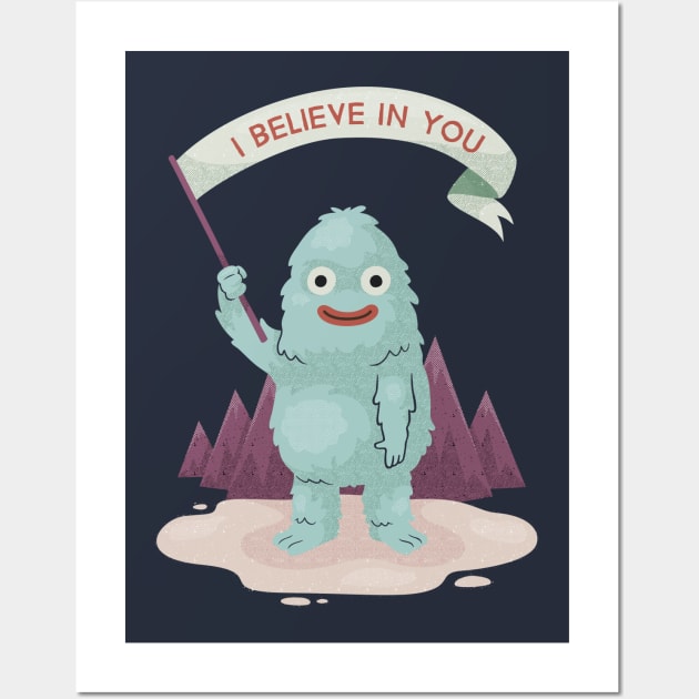 Christmas Yeti Believes In You Wall Art by dumbshirts